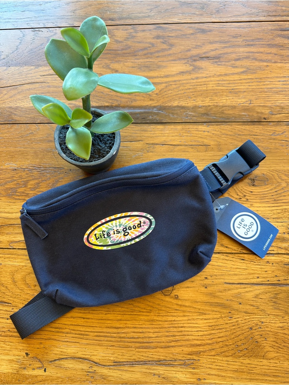 Life Is Good Navy Belt Bag Canvas Sling Purse Fanny Pack Tie Dye Patch NWT